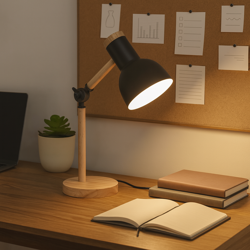 Adjustable Wooden Desk Lamp with LED Bulb