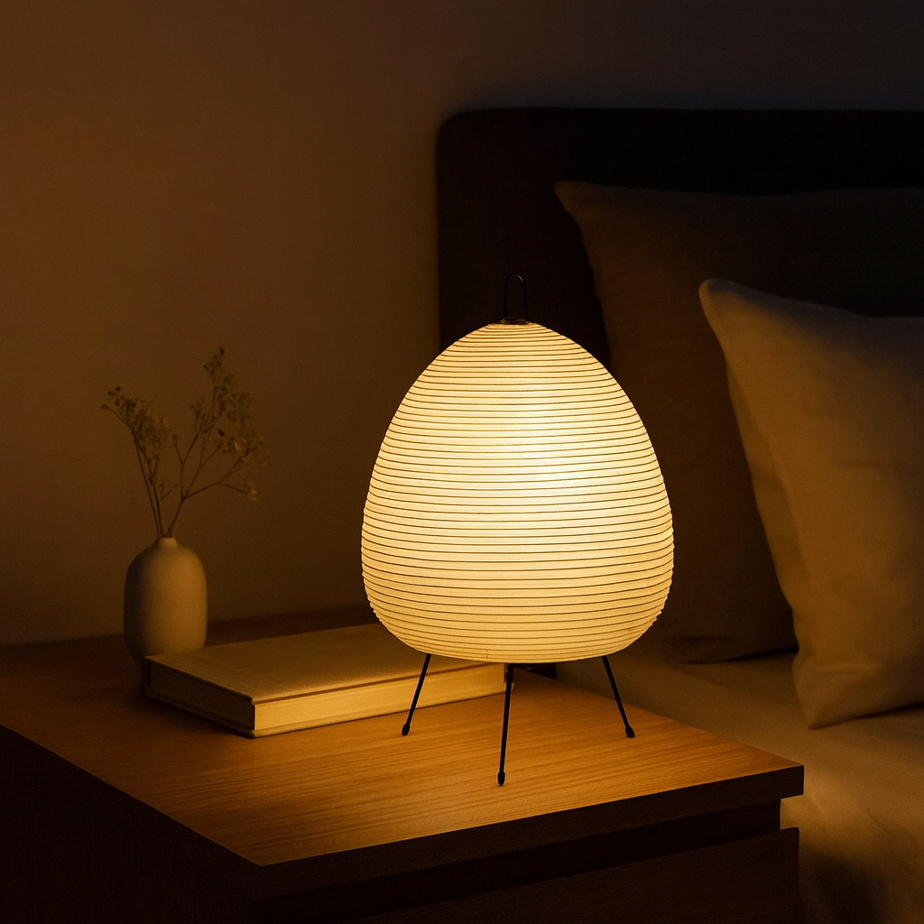 Elegant Tripod Table Lamp with Rice Paper Shade