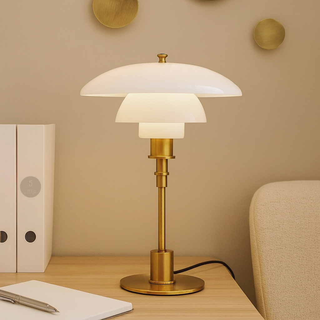 Modern Adjustable LED Table Lamp with Glass Shade and Iron Base