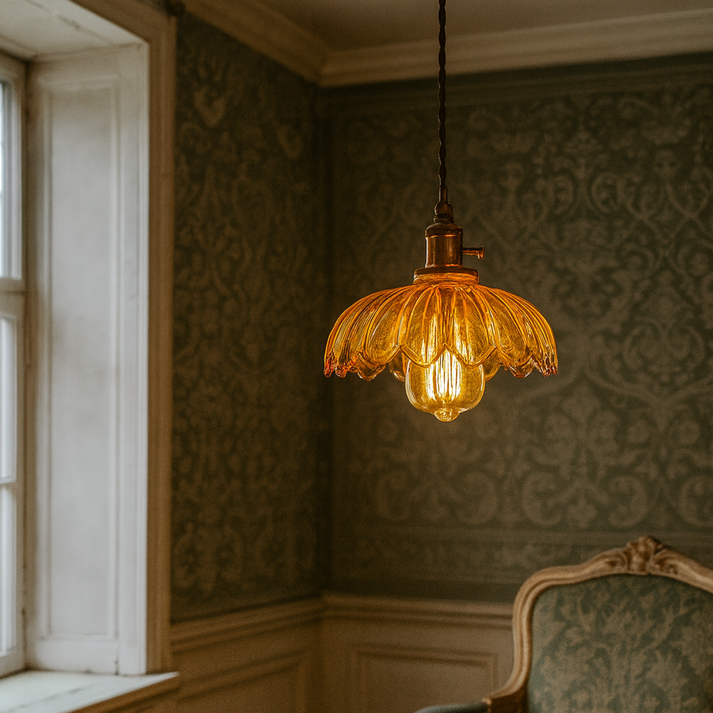 Vintage Glass Pendant Lighting with Copper Accents