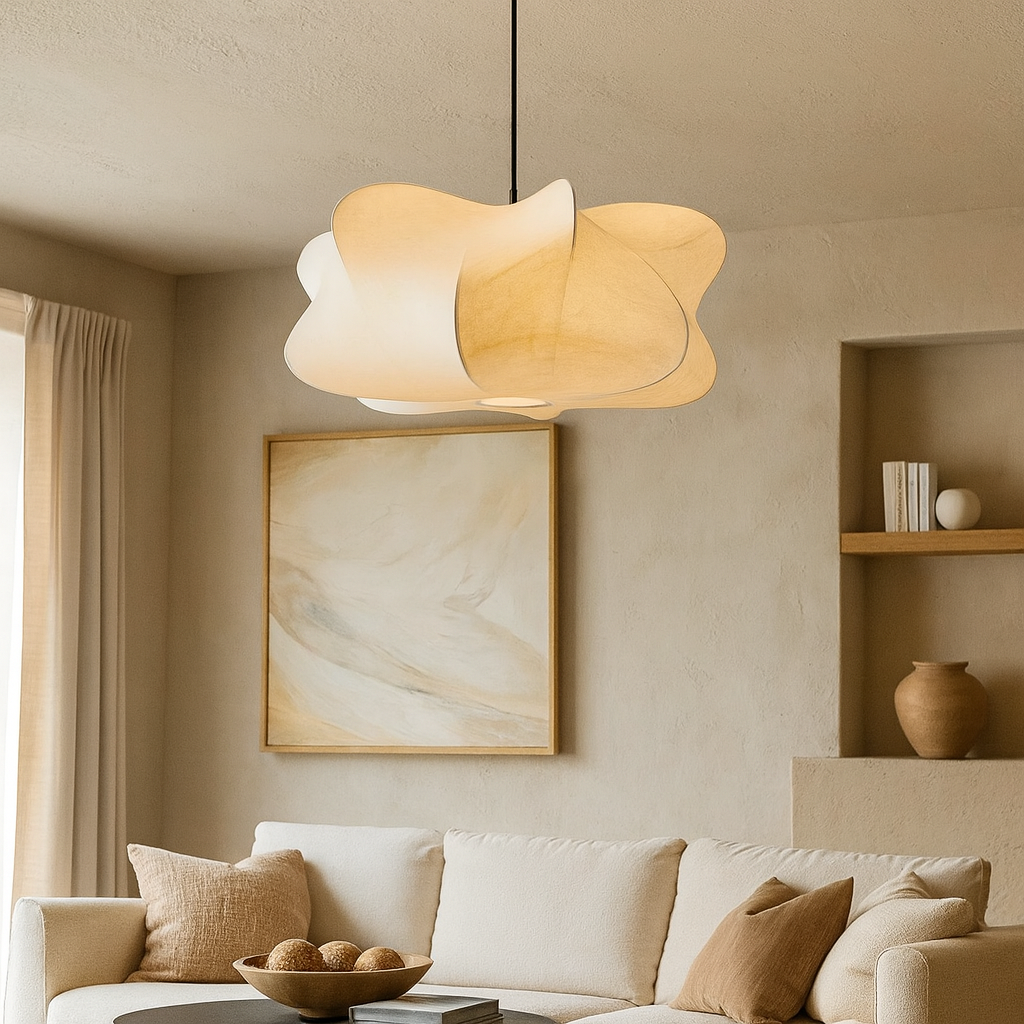 Minimalist Pendant Light in Silk and Iron