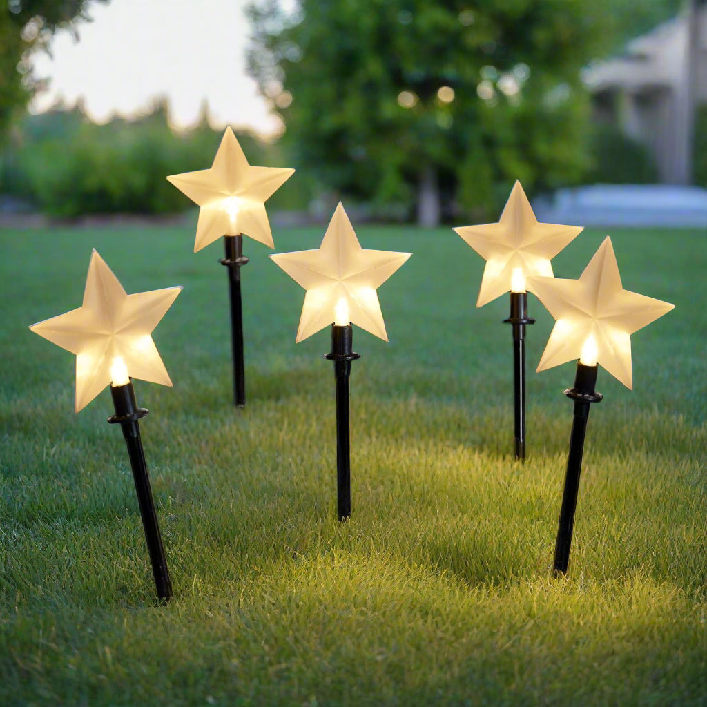 Christmas Star Pathway Stake Lights – 5 Glowing Outdoor Garden Lights with Timer Function 0