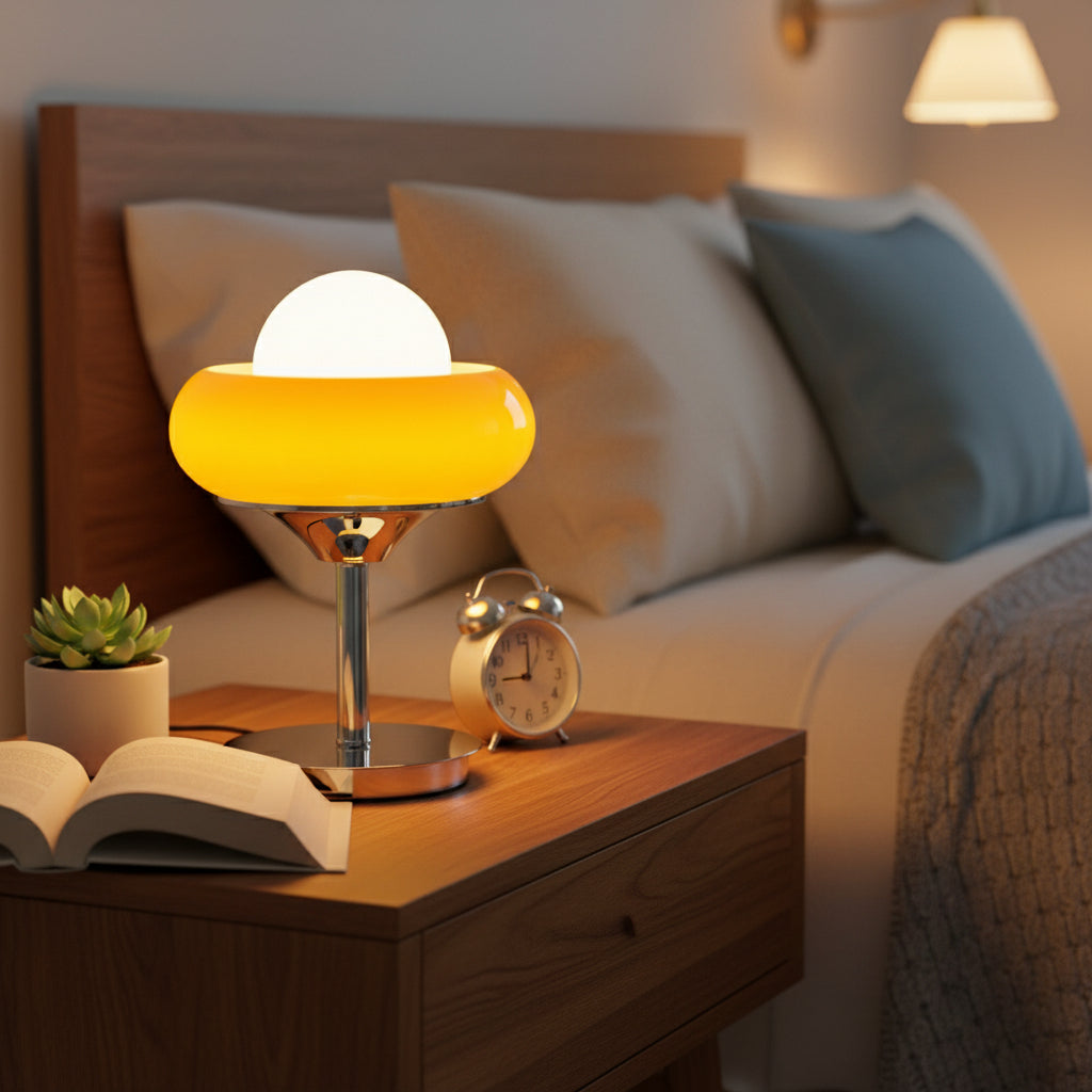 Crystal Glass Table Lamp – Retro Yellow Design, Elegant Bauhaus Style for Bedroom and Living Room 5
