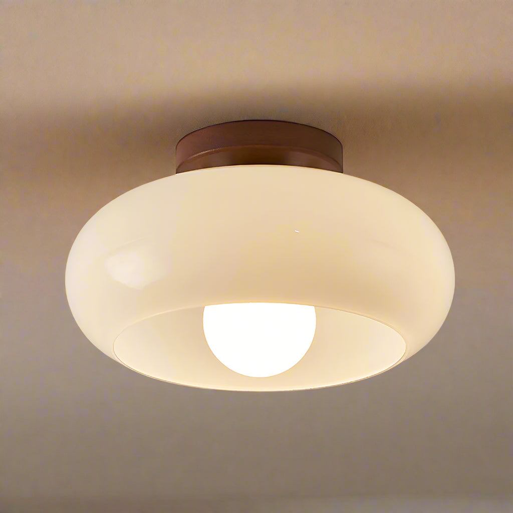 Elegant Flush Mount Ceiling Light Fixture with Glass Shade and Wood Accents for Hallways 1