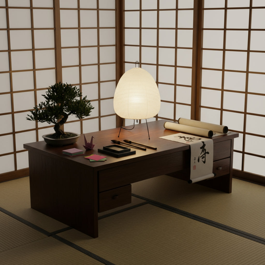 Elegant Tripod Table Lamp with Rice Paper Shade – Modern Bedside or Desk Lamp for Soft Ambient Lighting 0