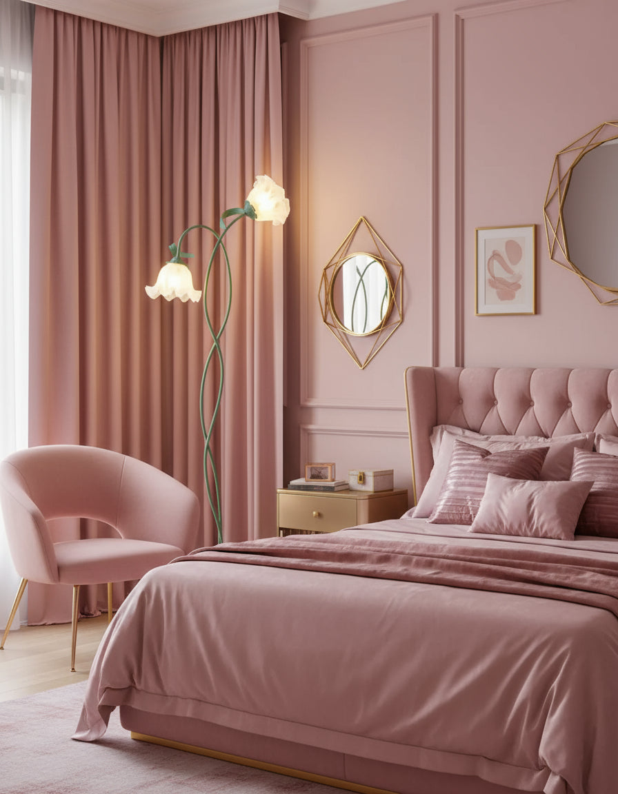 Elegant Floral Glass Shade Floor Lamp