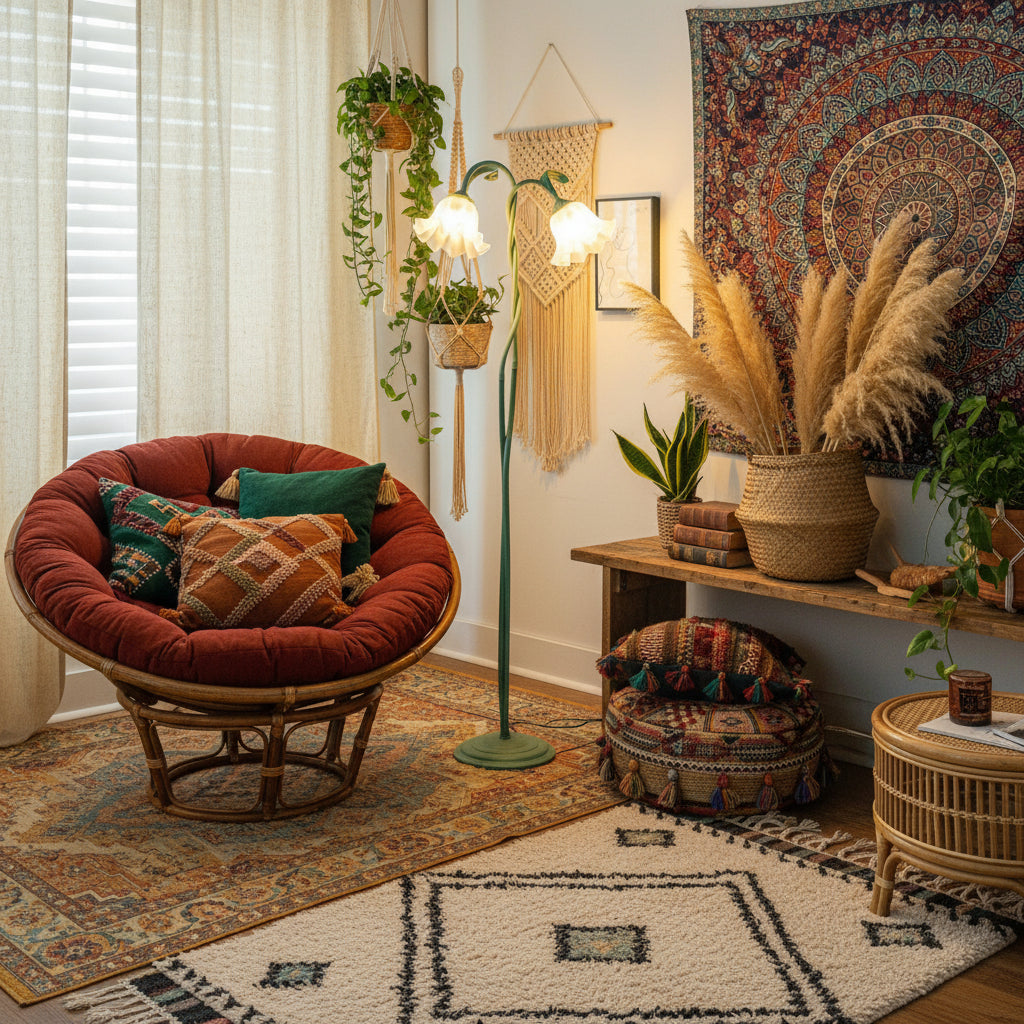 Elegant Floral Glass Shade Floor Lamp