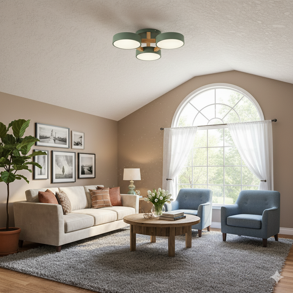 Modern LED Geometric Iron and Wood Flush Mount Ceiling Lamp