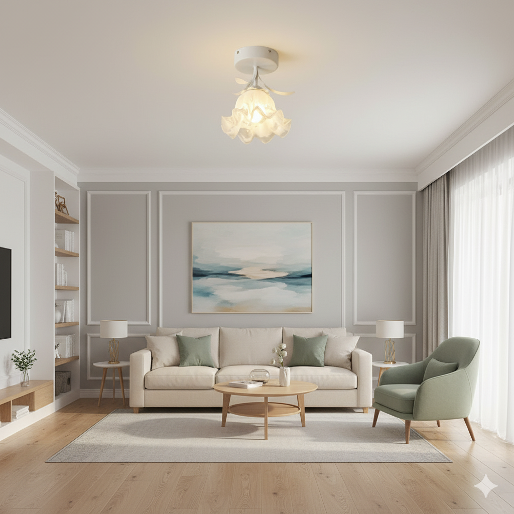 Floral Ceiling Light Fixture with Artistic Glass Shade