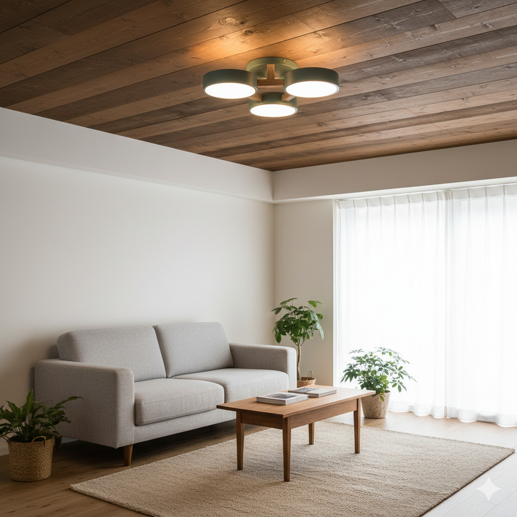 Modern LED Geometric Iron and Wood Flush Mount Ceiling Lamp