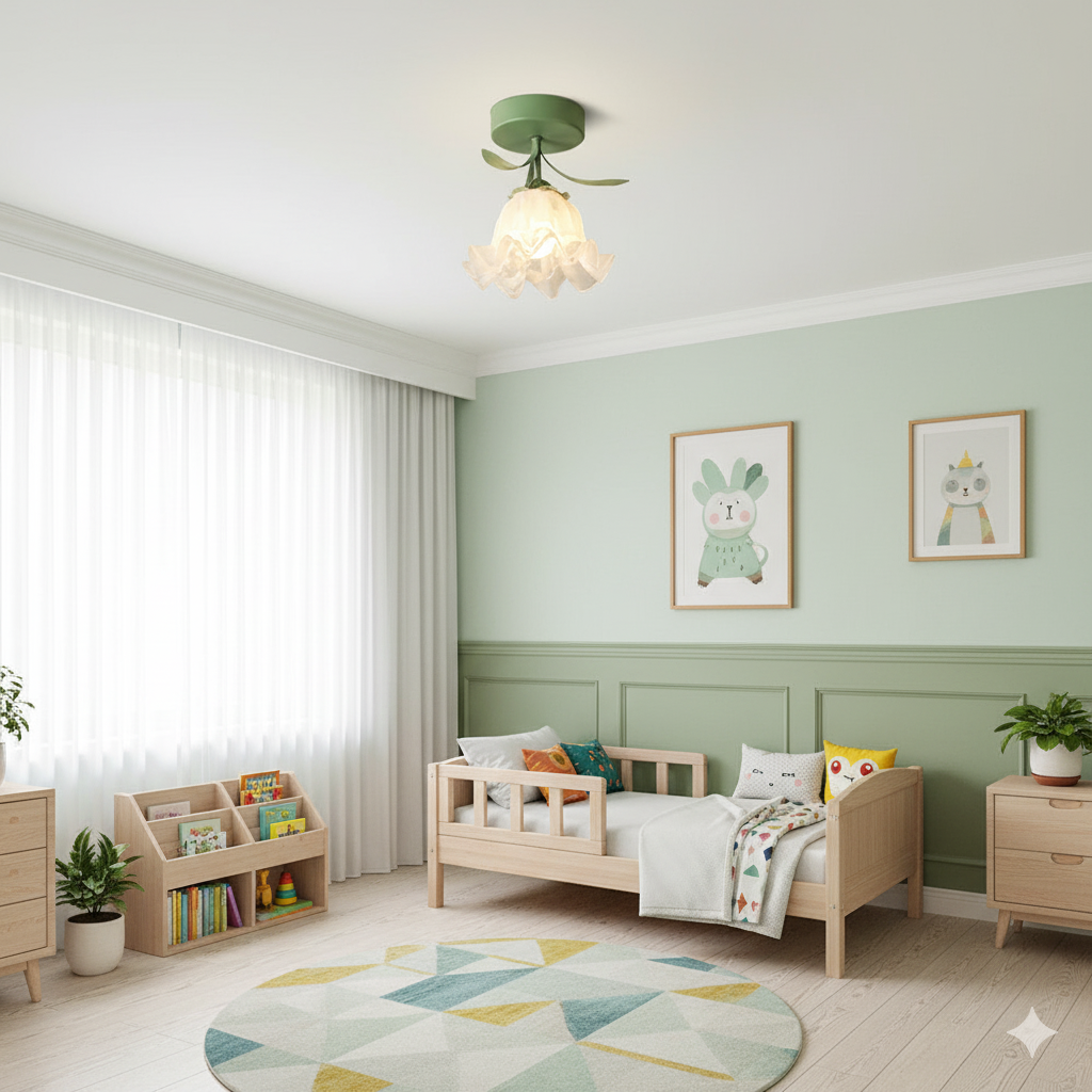 Floral Ceiling Light Fixture with Artistic Glass Shade