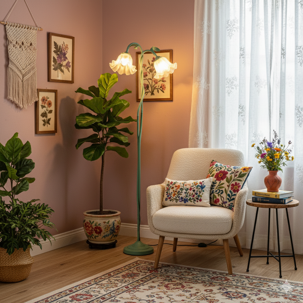 Elegant Floral Glass Shade Floor Lamp