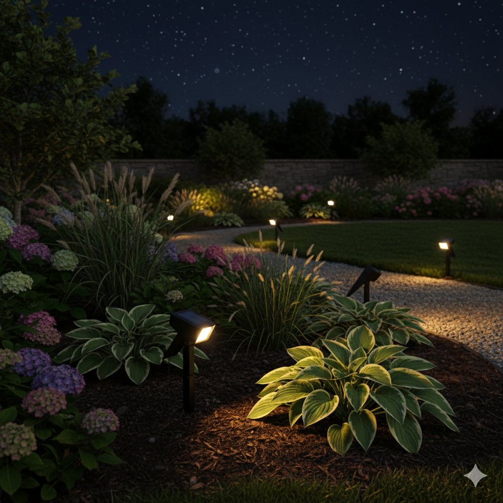 Solar Powered Garden Spotlight with Adjustable Brightness and Waterproof Design