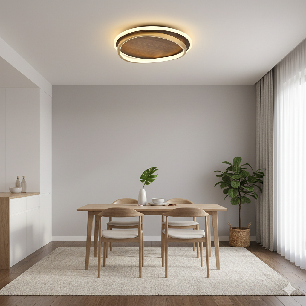 Modern LED Flush Mount Ceiling Light Fixture with Walnut Finish