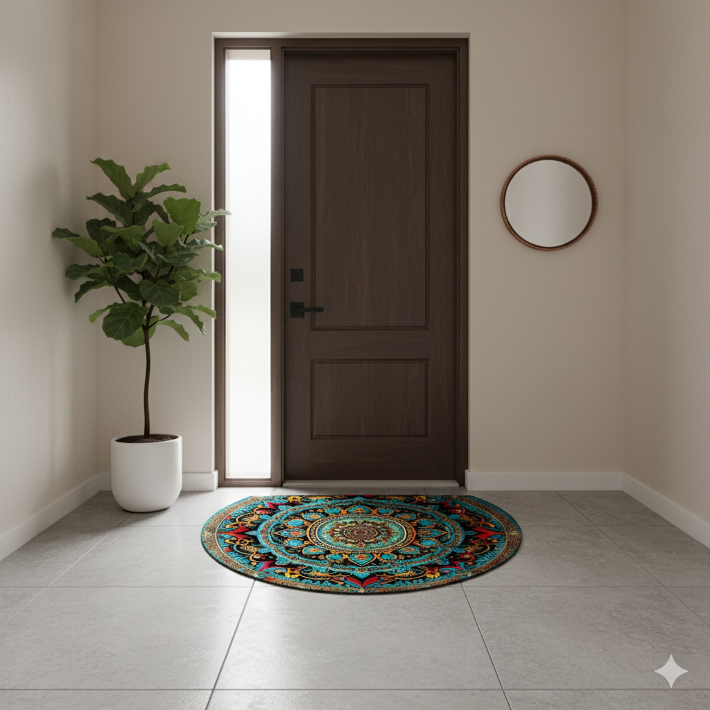 Half-Round Mandala Design Door Mat