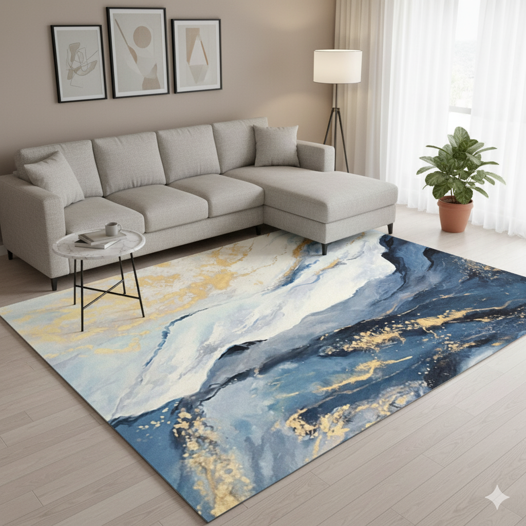 Modern Washable Polyester Abstract Area Rug