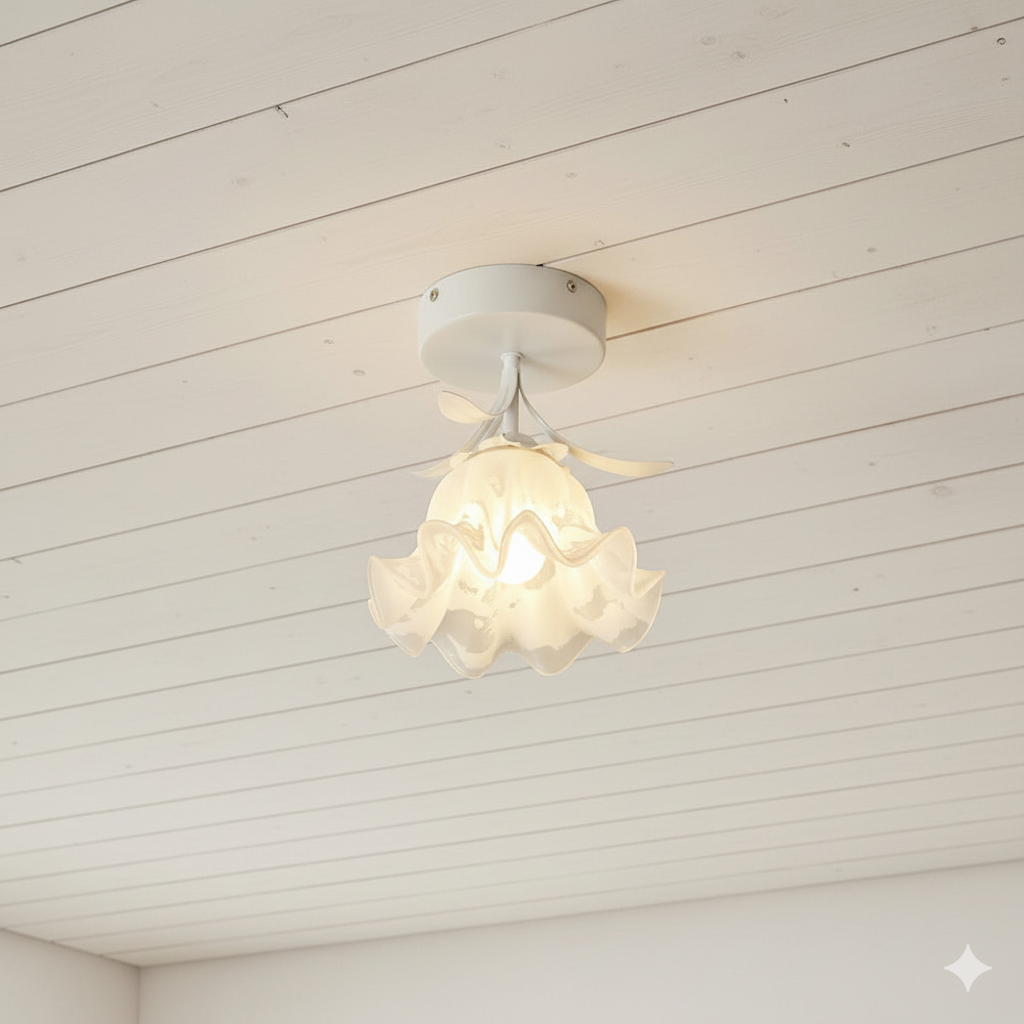 Floral Ceiling Light Fixture with Artistic Glass Shade