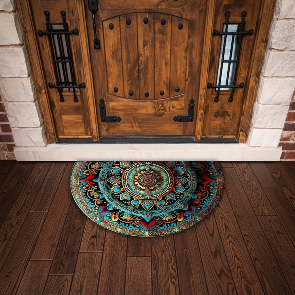 Half-Round Mandala Design Door Mat