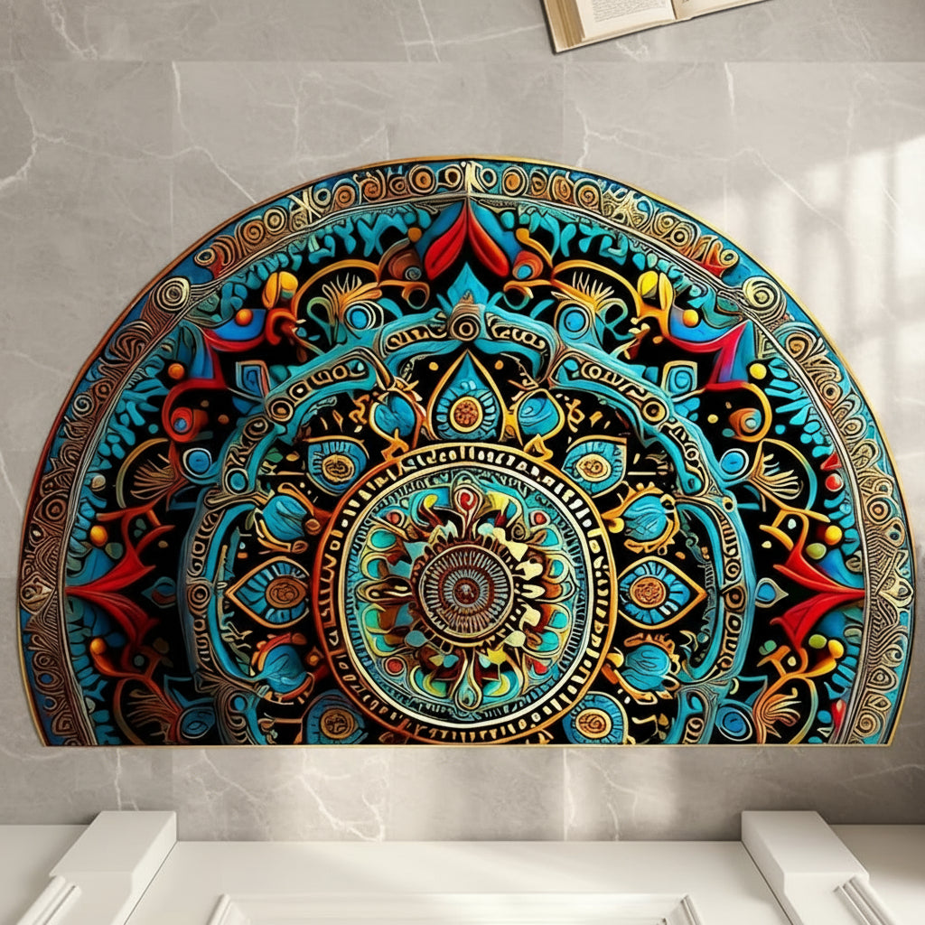Half-Round Mandala Design Door Mat