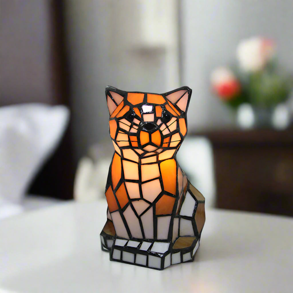 Handcrafted Stained Glass Cat Table Lamp – Unique Bedside Lamp for Cozy Bedroom Ambiance 1