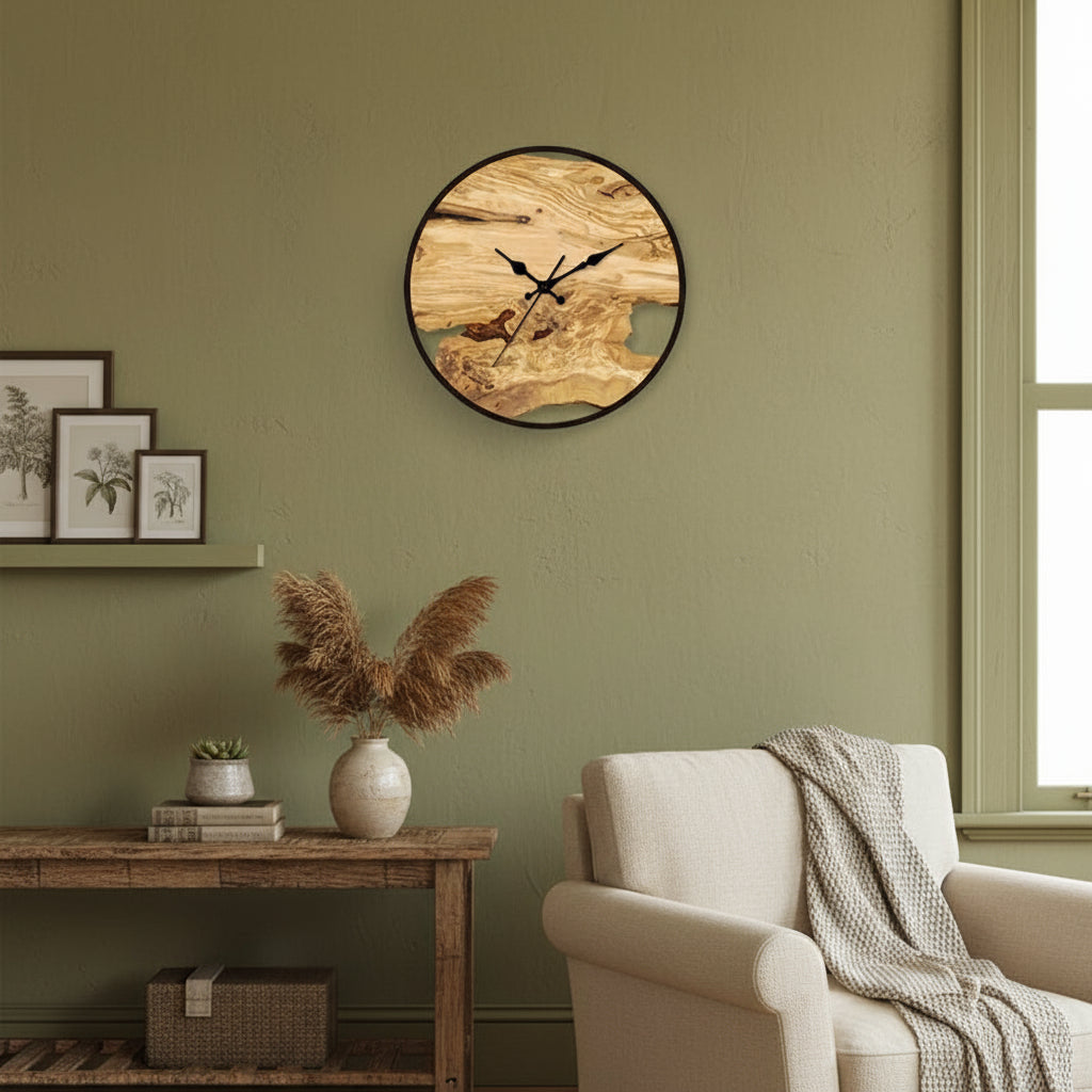 Large Rustic Wooden Wall Clock with Roman Numerals