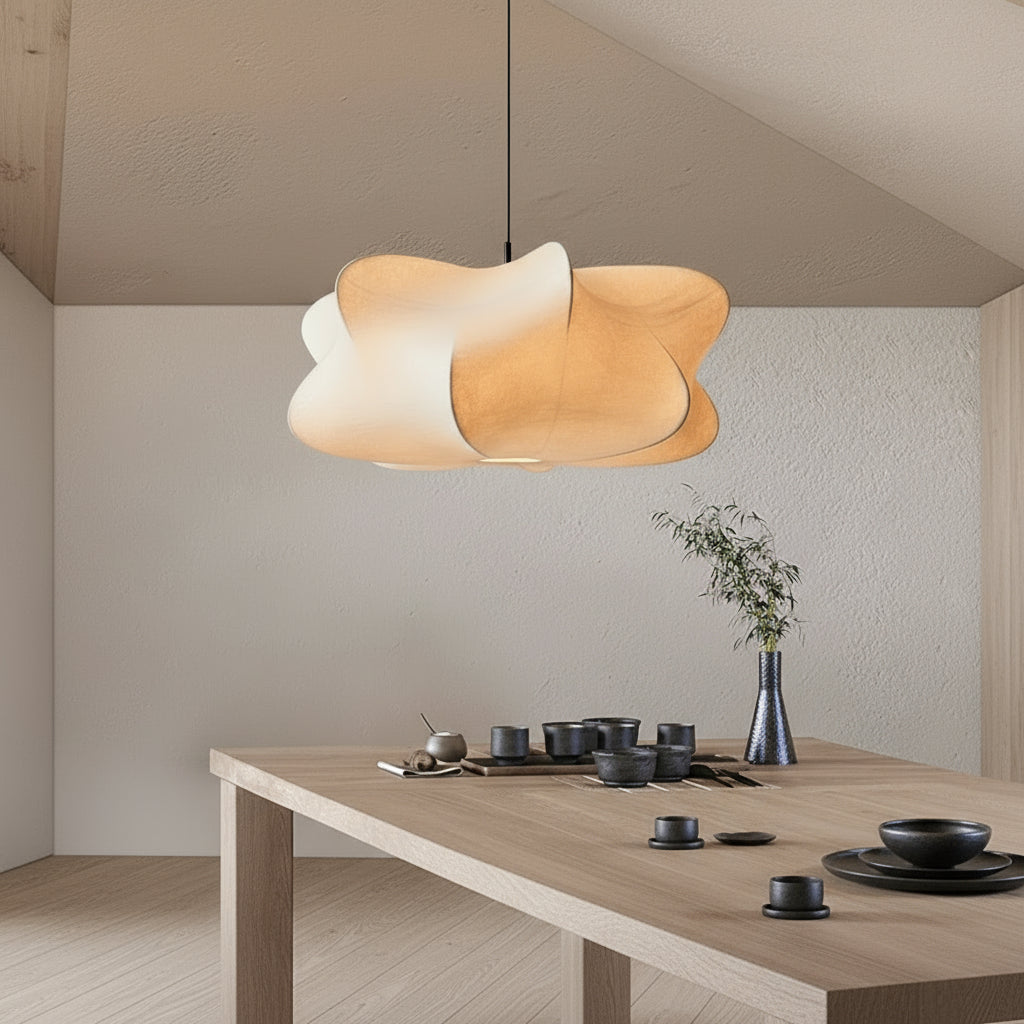 Minimalist Pendant Light in Silk and Iron