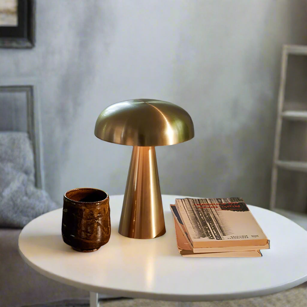 Modern Dimmable LED Bedside Table Lamp – Rechargeable Battery Operated Cordless Lamp in Copper Finish 0