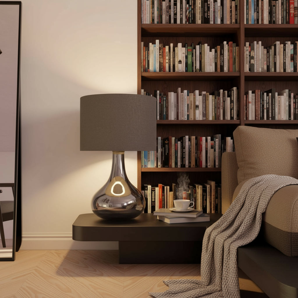 Modern Double Bulb Table Lamp with Adjustable Lighting – Stylish Metal Base and Fabric Shade for Bedside or Desk 0