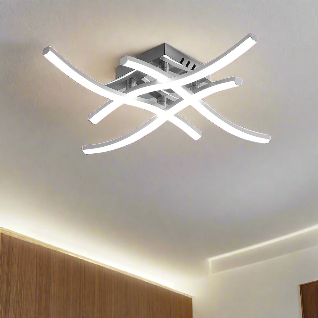 Modern LED Flush Mount Ceiling Light Fixture with Curved Aluminum Design – Energy Efficient Lighting 0