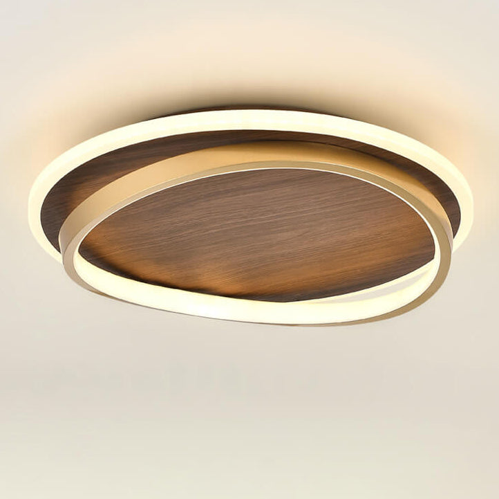 Modern LED Flush Mount Ceiling Light Fixture with Walnut Finish