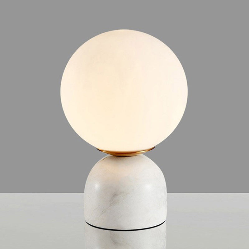 Modern Table Lamp with Glass Globe and Stone Base – Elegant Bedside Lamp for Living Room and Bedroom 0