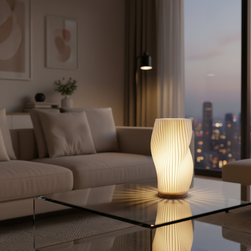 Modern USB Table Lamp with Adjustable Brightness and Elegant Wave Design for Bedroom or Desk 0