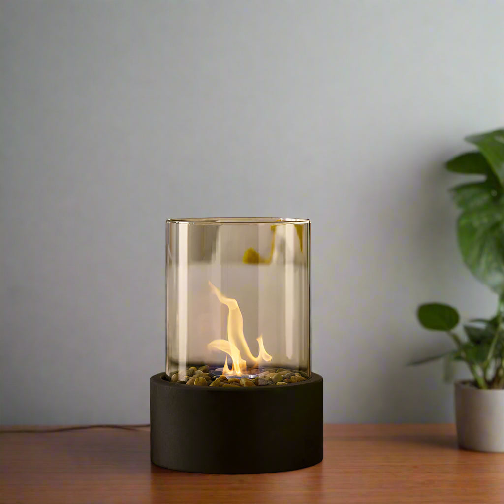 Portable Smokeless Fire Pit Tabletop Ethanol Burner with Glass Cylinder for Indoor and Outdoor Use 2