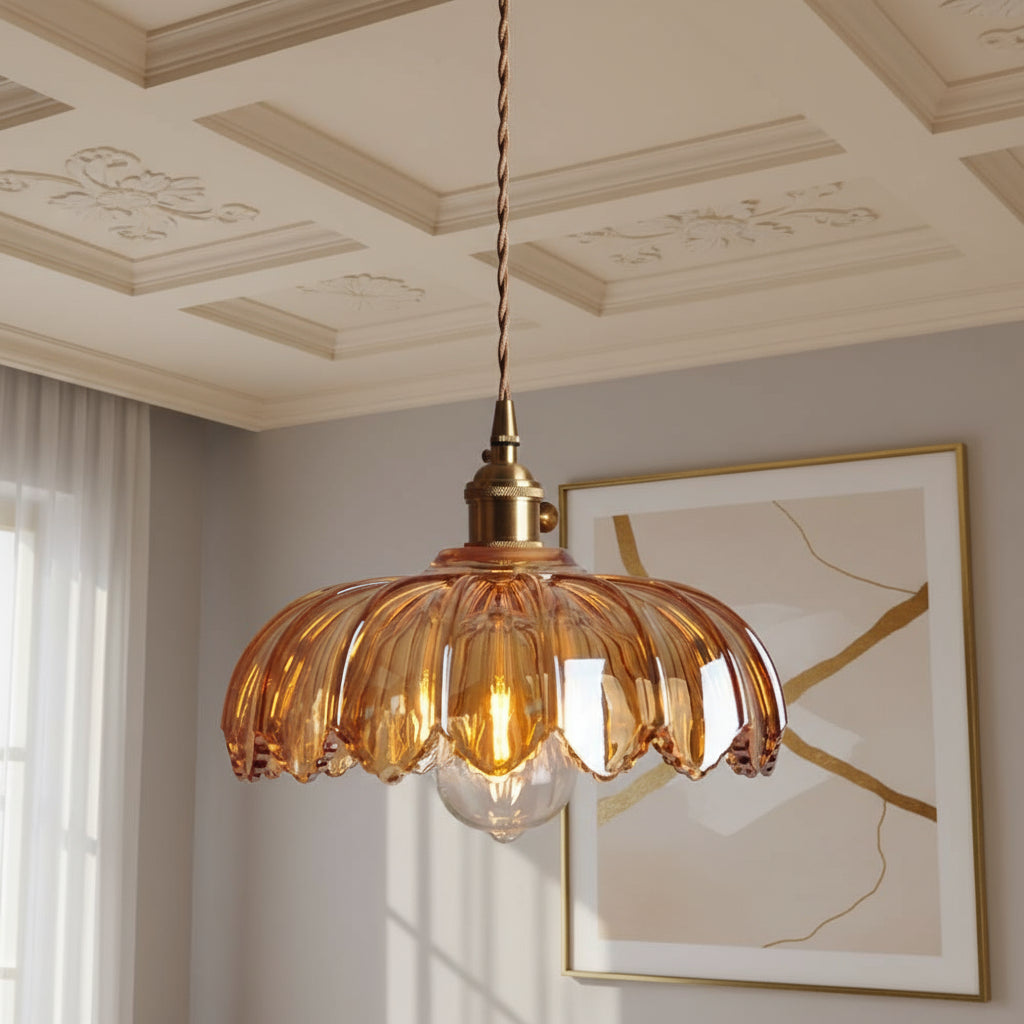 Vintage Glass Pendant Lighting with Copper Accents