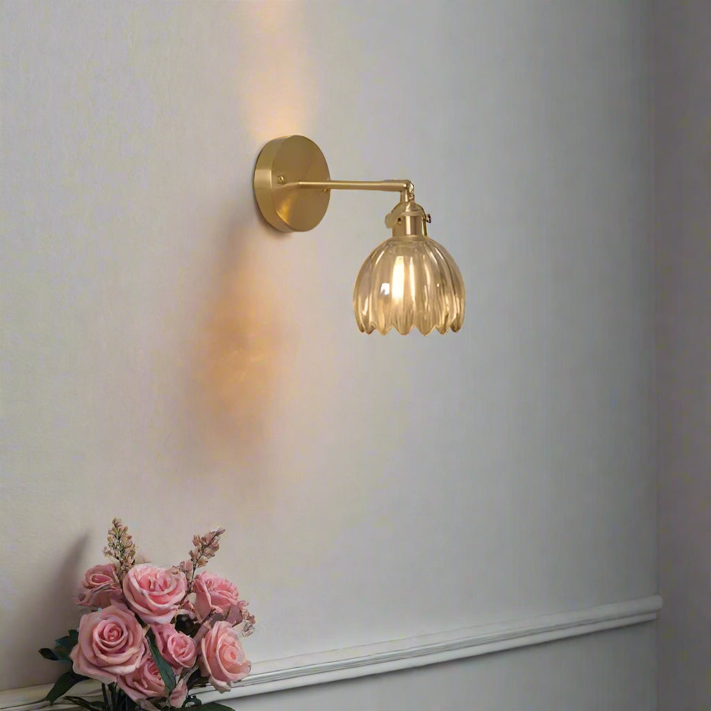Vintage Glass Tulip Wall Sconce - Elegant Wall Light Fixture for Warm Ambient Lighting 3