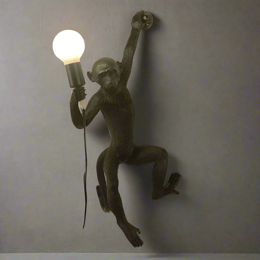 Whimsical Monkey Design Wall Light – Vintage Resin Pendant with Hemp Rope for Indoor Use 0