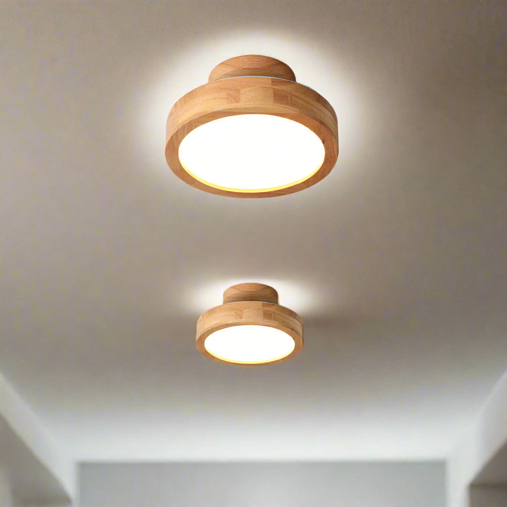 Wooden LED Flush Mount Ceiling Light Fixture – Elegant Design for Home Illumination 0