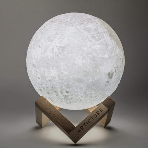 3D Moon Lamp with Wooden Base – Rechargeable Table Light with 6 Color Modes 0