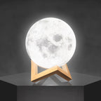 3D Moon Lamp with Wooden Base – Rechargeable Table Light with 6 Color Modes 2