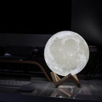 3D Moon Lamp with Wooden Base – Rechargeable Table Light with 6 Color Modes 4