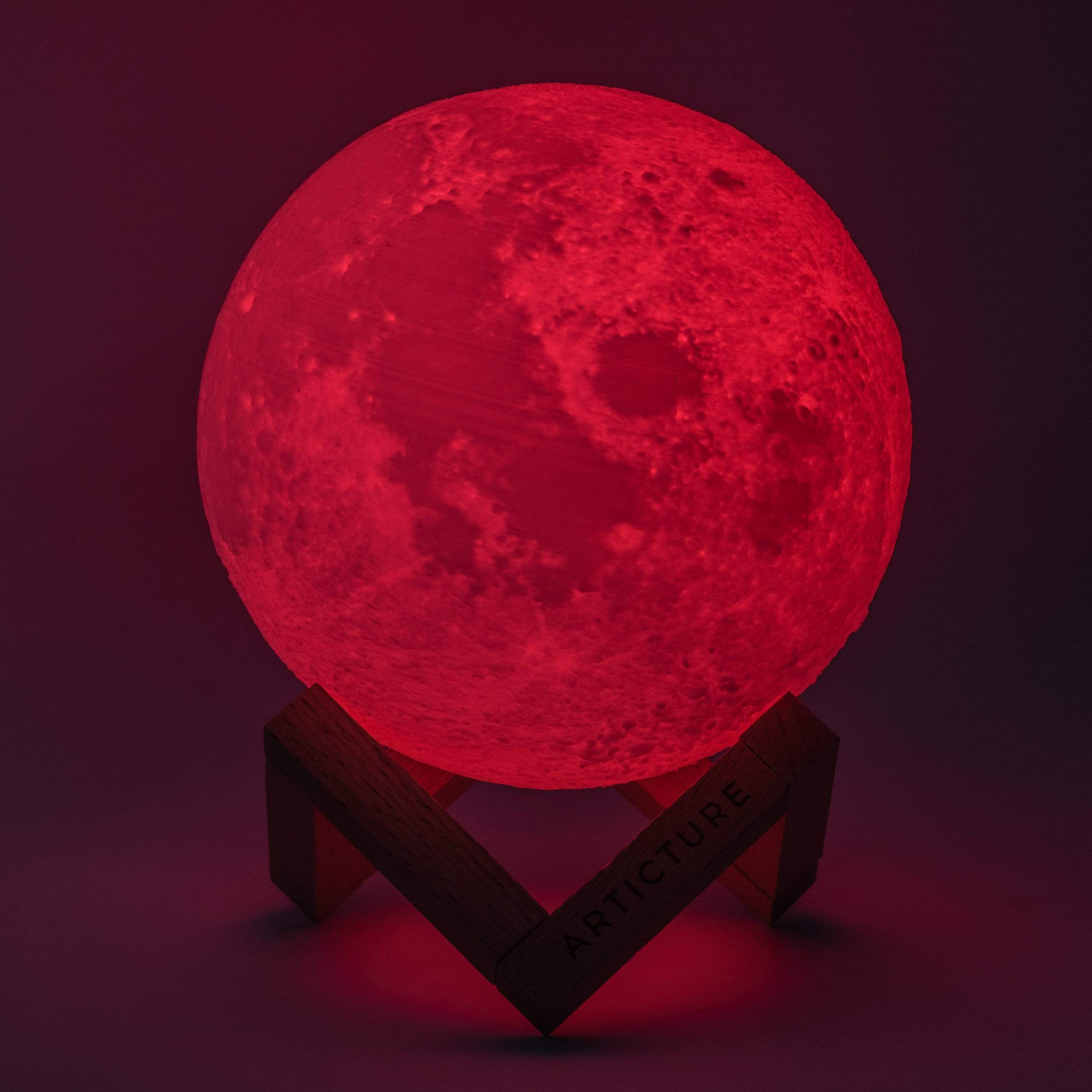3D Moon Lamp with Wooden Base – Rechargeable Table Light with 6 Color Modes 7