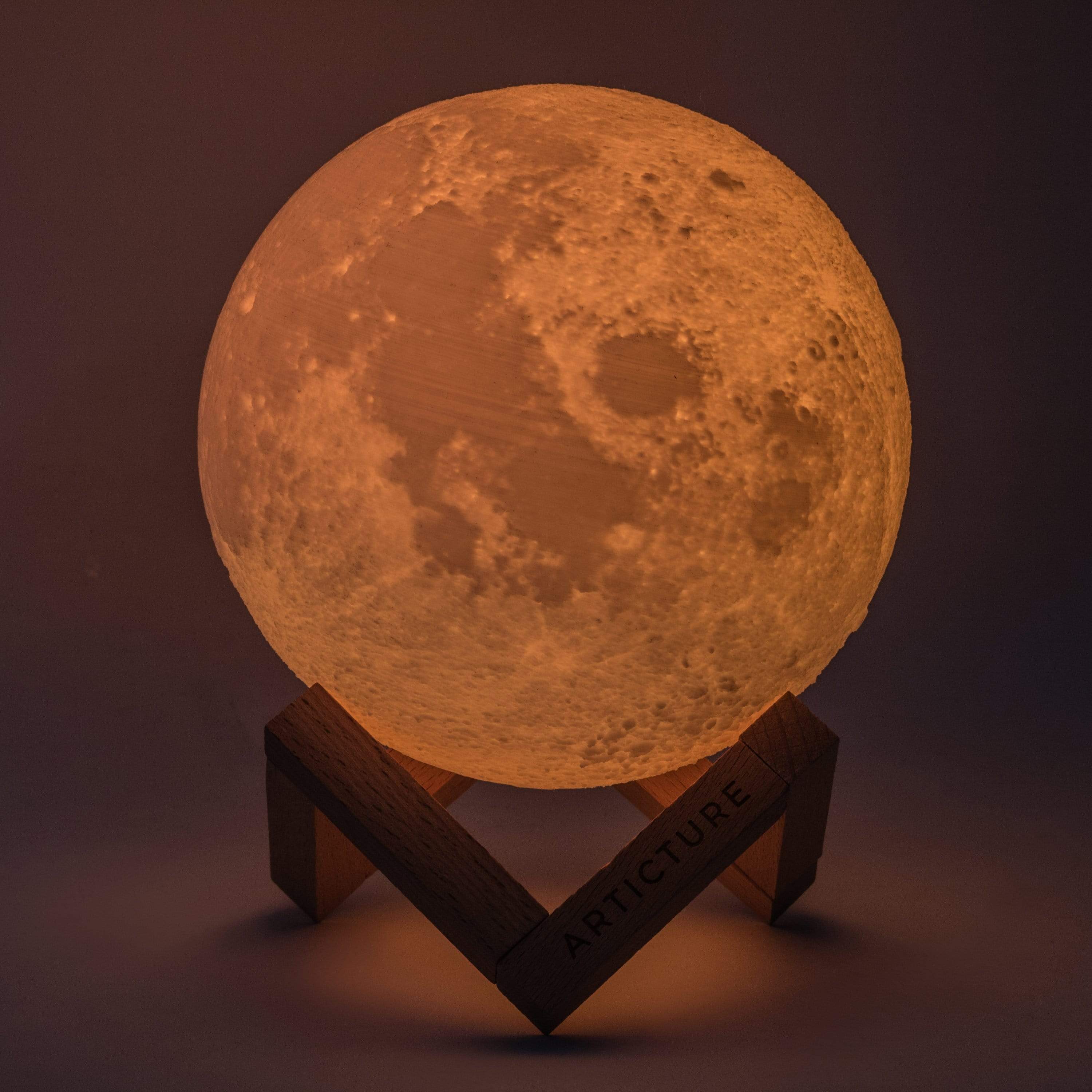 3D Moon Lamp with Wooden Base – Rechargeable Table Light with 6 Color Modes 8