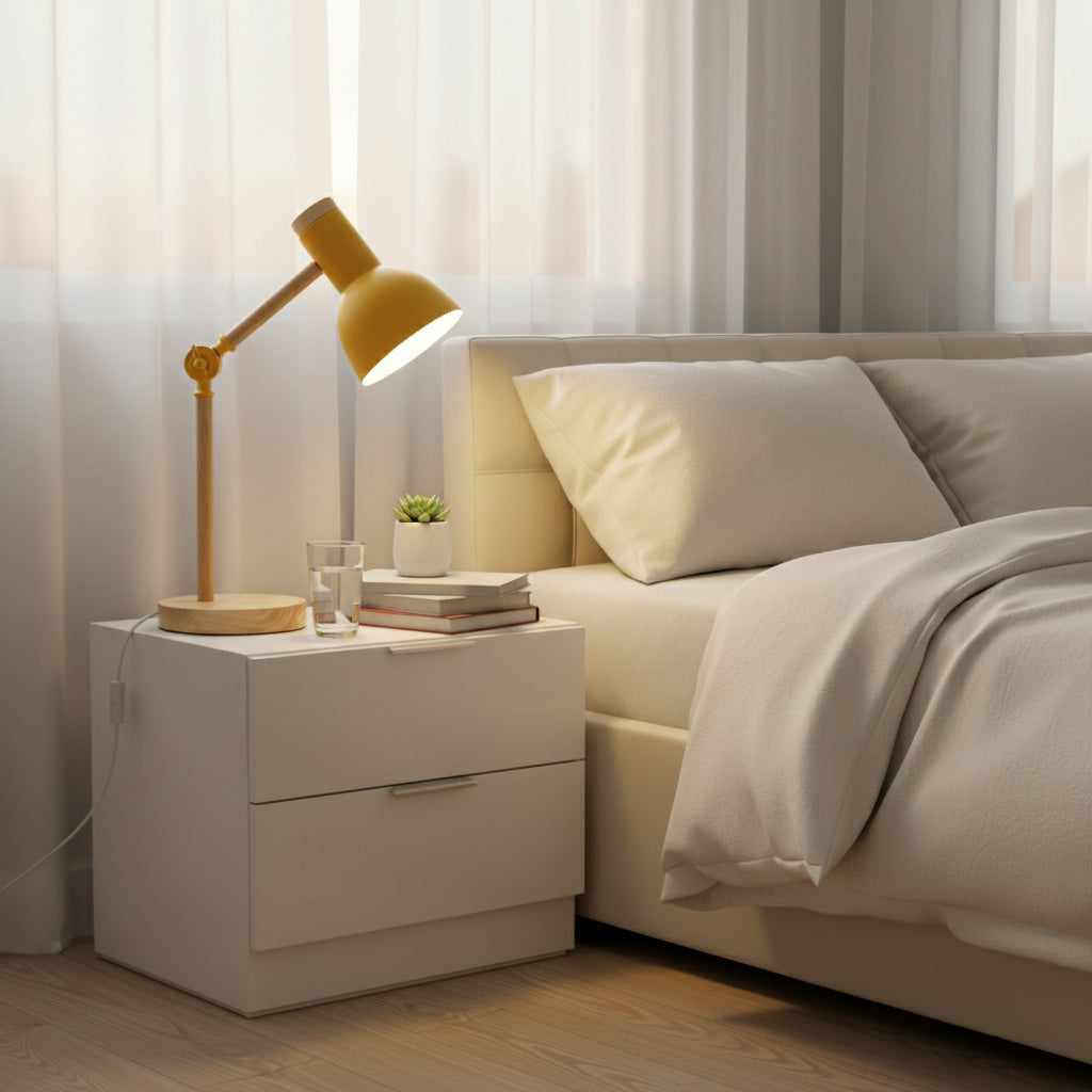 Adjustable Wooden Desk Lamp with LED Bulb – Elegant Reading Light for Home or Office 0