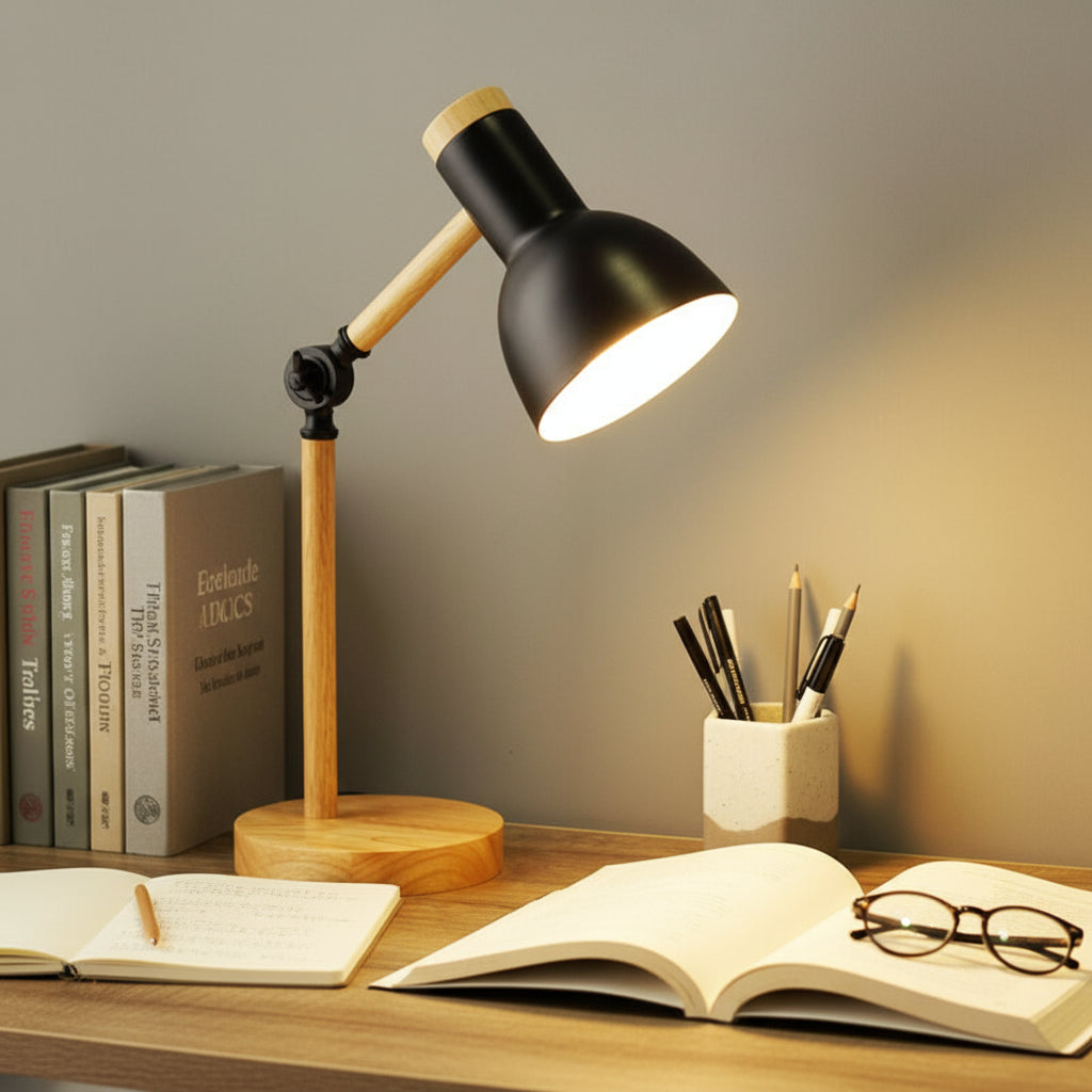 Adjustable Wooden Desk Lamp with LED Bulb – Elegant Reading Light for Home or Office 1