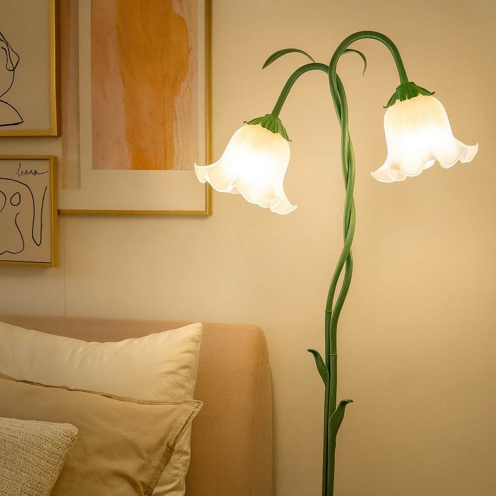 Elegant Floral Glass Shade Floor Lamp