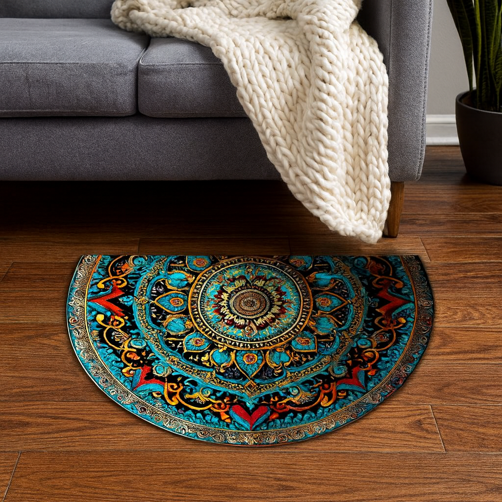 Half-Round Mandala Design Door Mat
