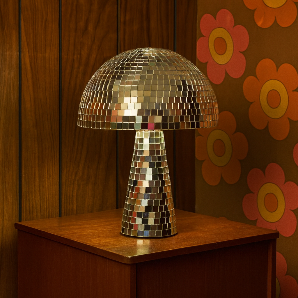 Metallic Mushroom Table Lamp with Reflective Tiles