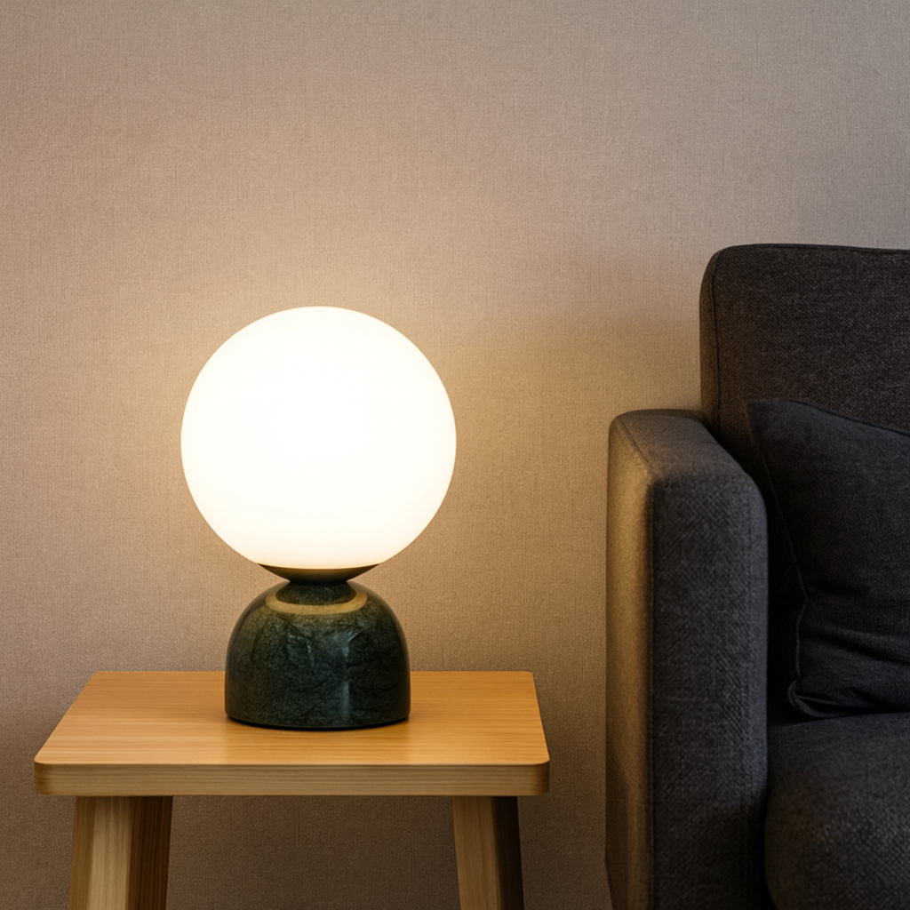 Modern Table Lamp with Glass Globe and Stone Base