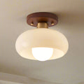 Elegant Flush Mount Ceiling Light Fixture with Glass Shade and Wood Accents for Hallways 2