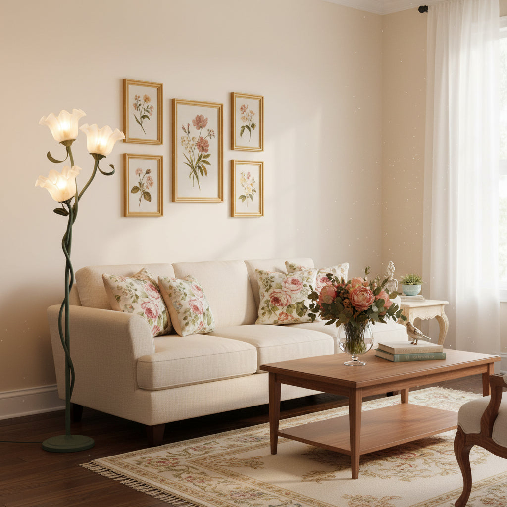 Elegant Floral Glass Shade Floor Lamp